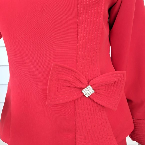Red Suit Jacket Skirt Holiday Christmas Church 80s - Picture 5 of 9
